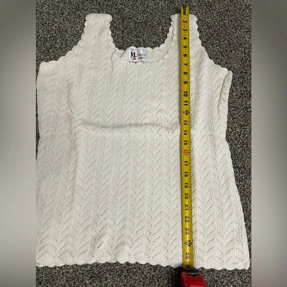 New Maggie Sweet 2 piece white knit tank top, long sleeve button up cardigan L Size L - Image 5