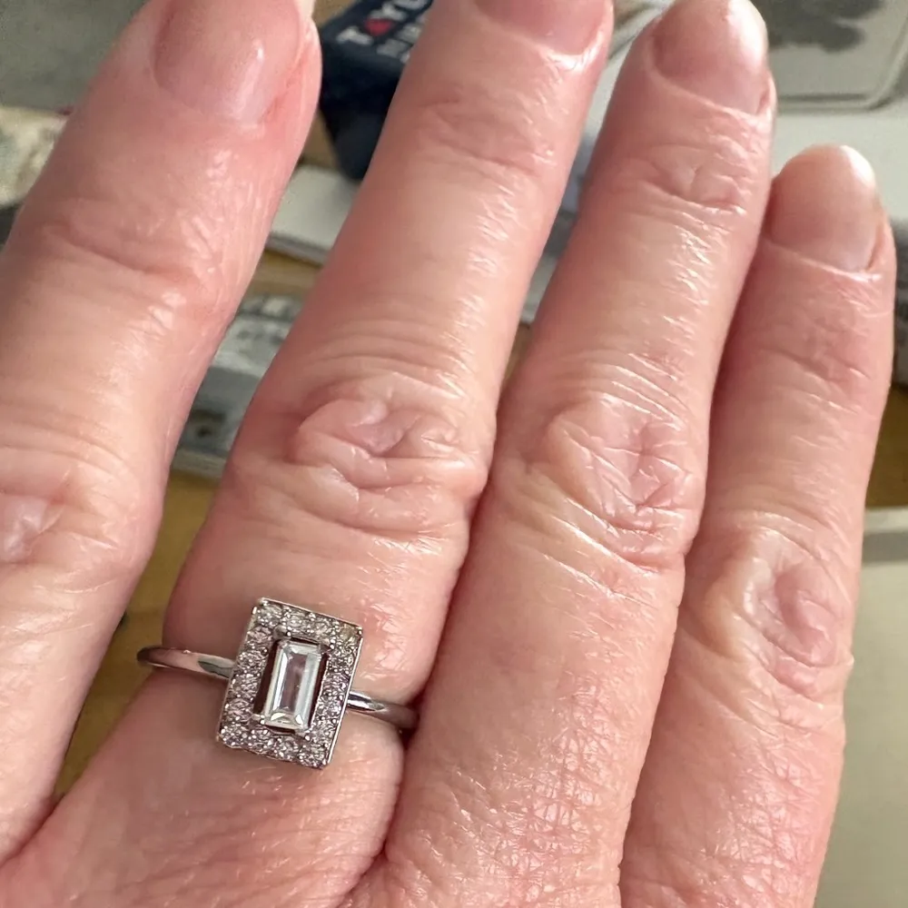 Women's 18k White Gold & Silver‎ Emerald Pave Simulated Diamond Ring Size 6 - Image 8