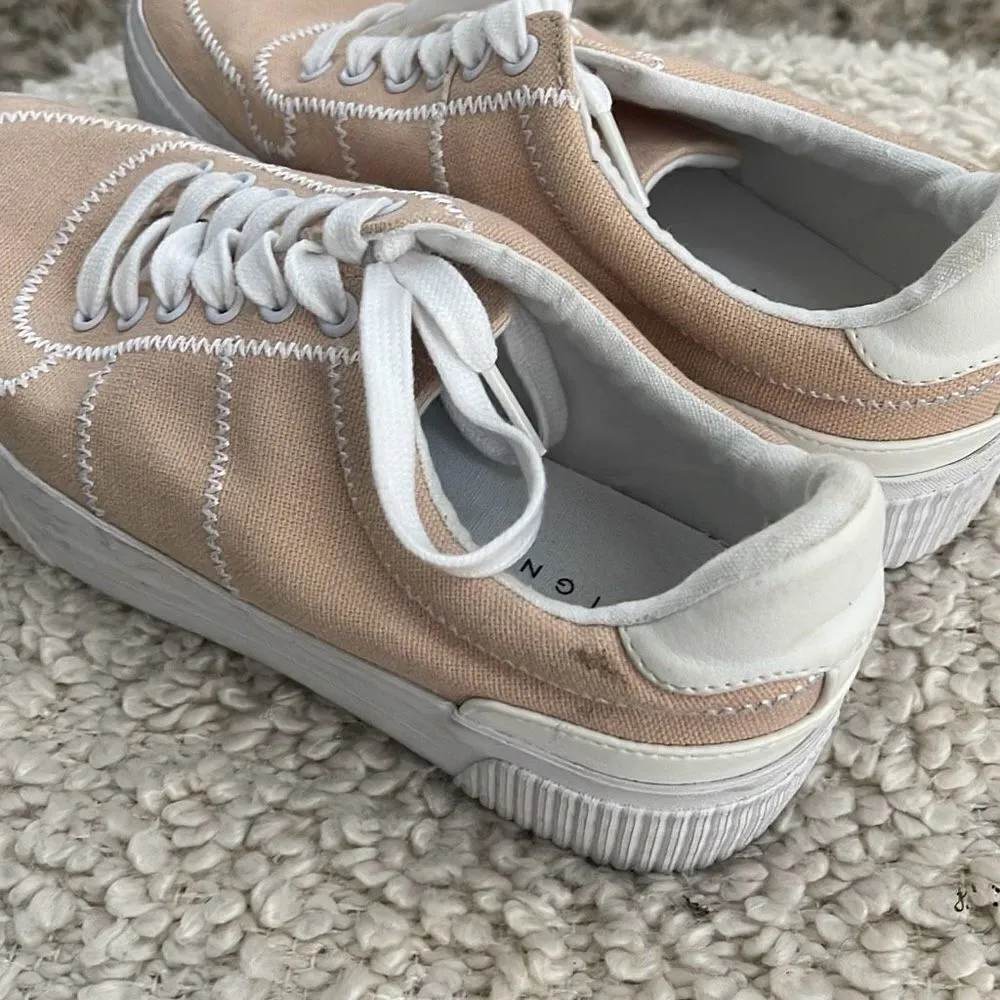 Asos Design‎ Women's Lace Up Embroidered Platform Canvas Sneaker Shoes Pale Pink - Image 7