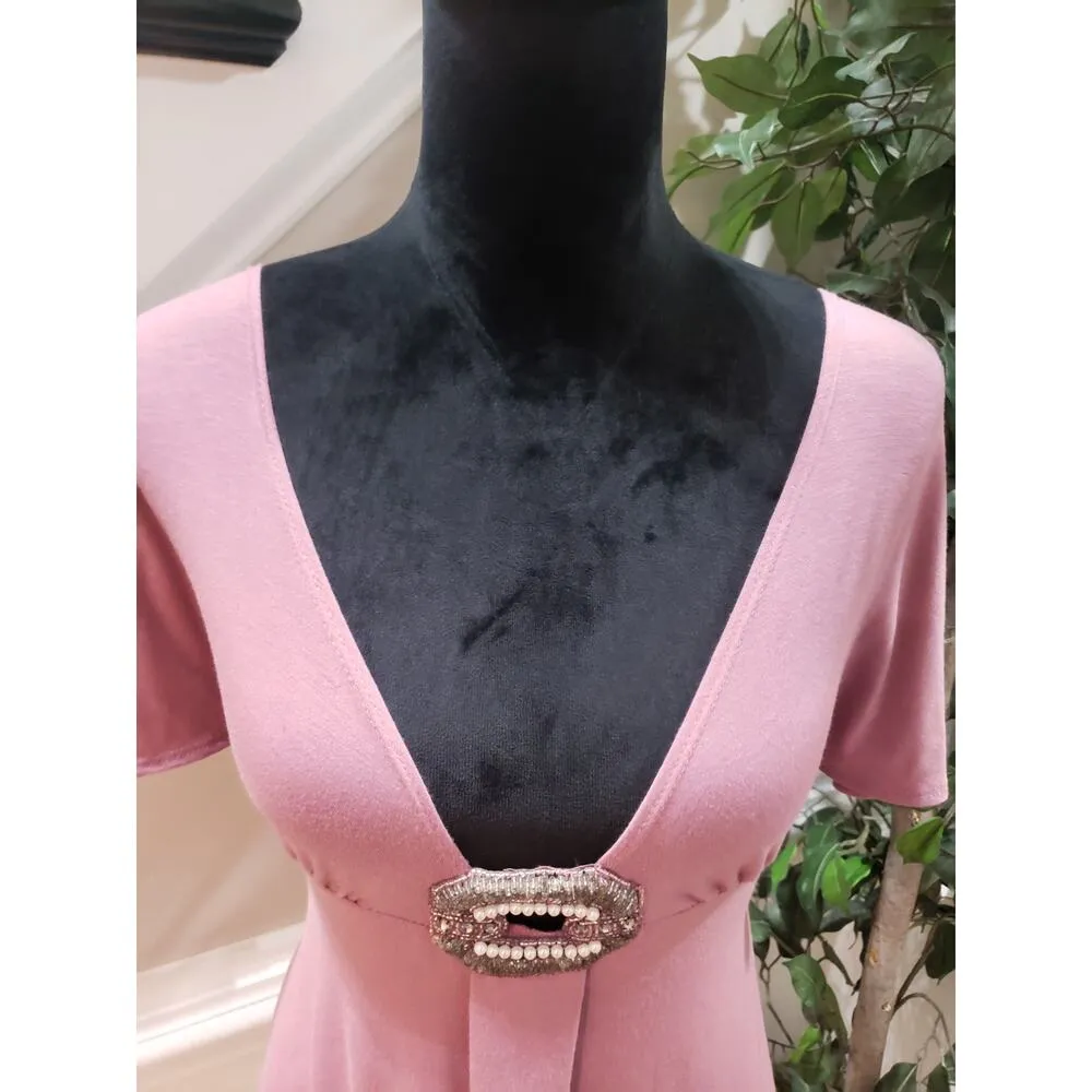 Voice Blouse Top Womens XL Pink Embellished O Ring Detail Deep V Neck Backless - Image 10