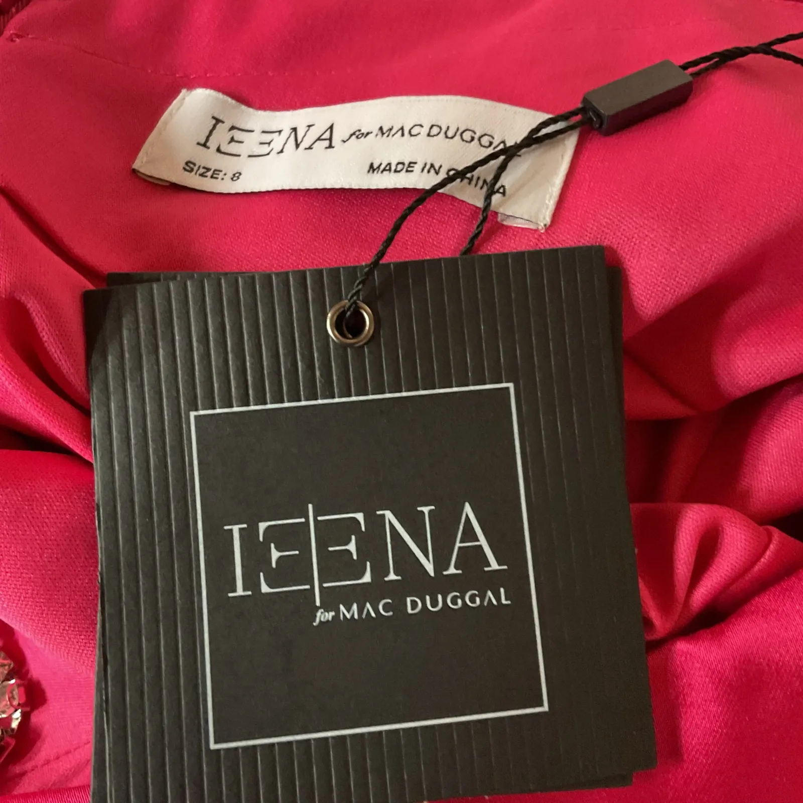 Ieena For Mac Duggal Rhinestone Strap Satin Lined Back Slit Mini Dress Sz 8 NWT Pink - Image 10