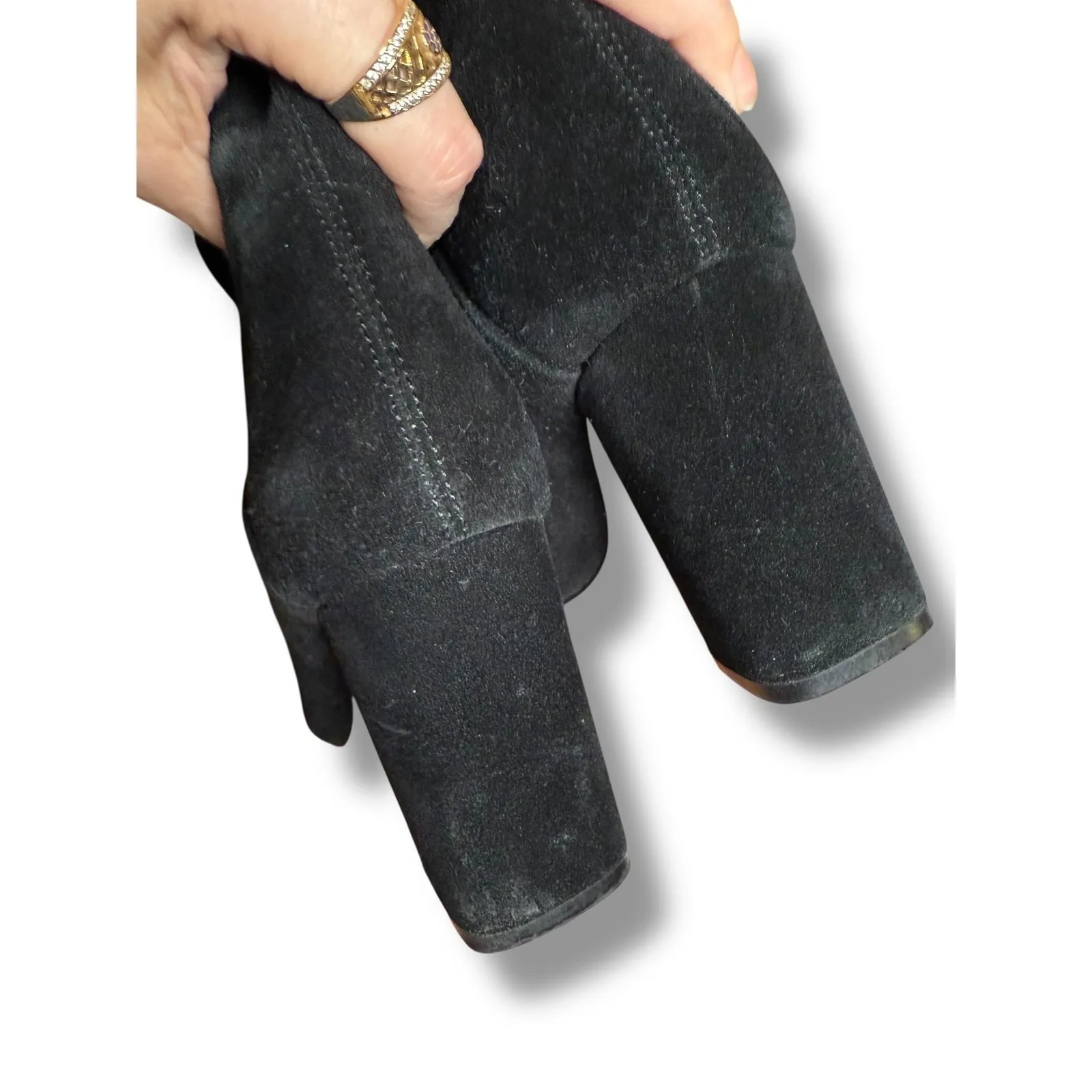 SOLSANA Boots Womens Size 38 Black Suede Block‎ Heel Knee High Shoes Modern Chic - Image 3