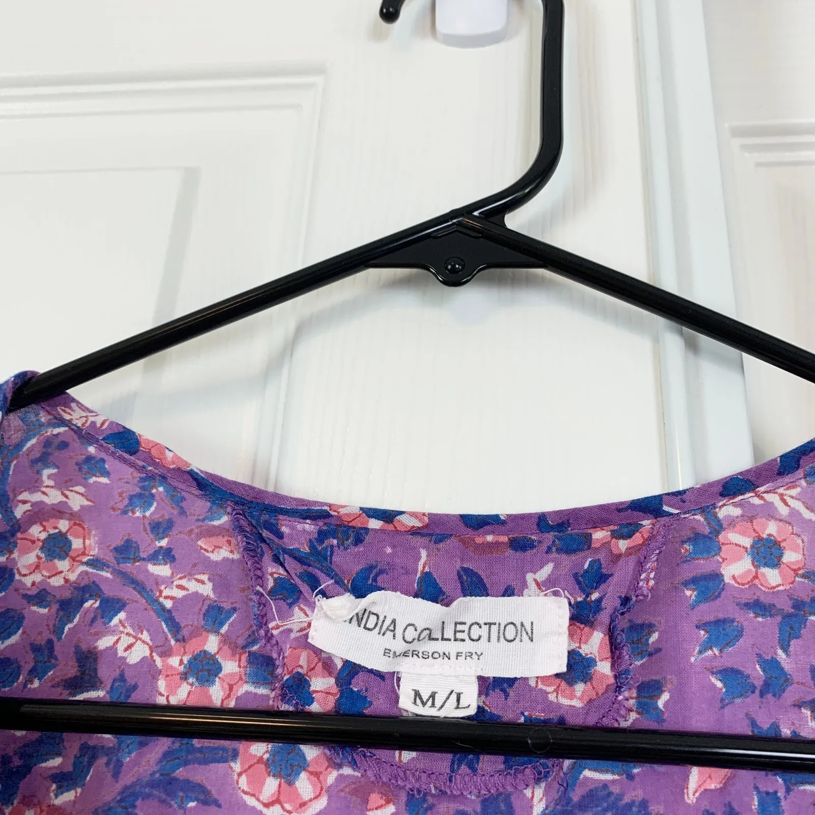 Emerson Fry India Collection Isla 100% Cotton Mini Dress Violet Wildflower M/L Purple Size M - Image 7