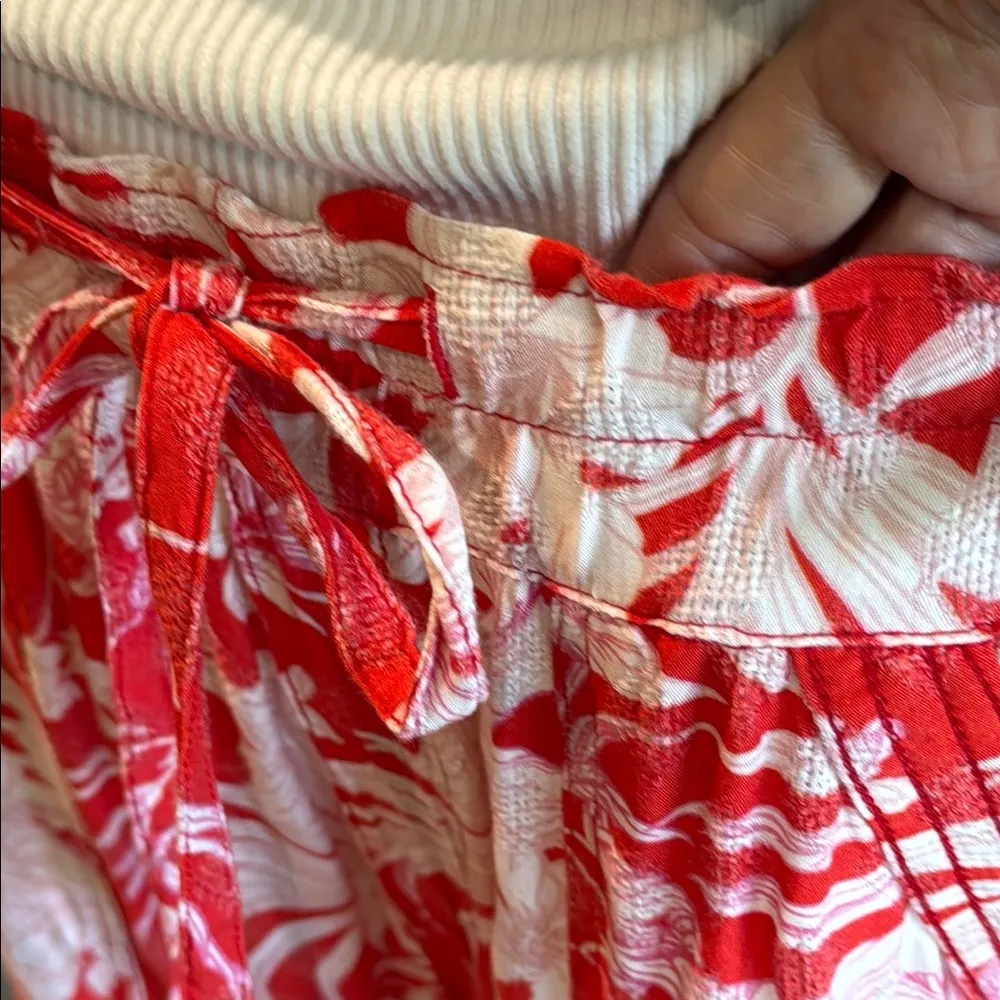 ANOTHER LOVE Tropical Print Red/White Tie Stretch Waist Joggers Pants Size XL Red - Image 6
