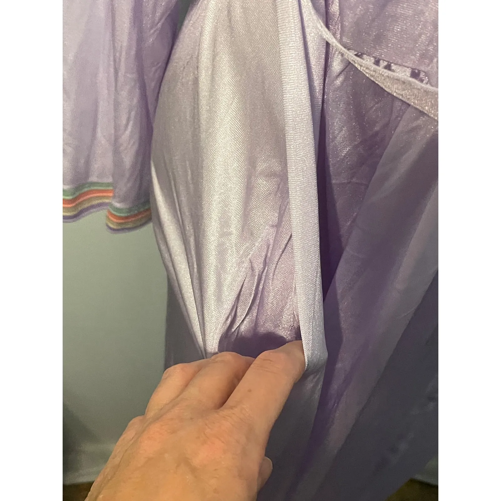 Vintage Lilac Robe Long Lounge Wear Rainbow‎ Trim Belted Womens Sleepwear Purple Size M - Image 10