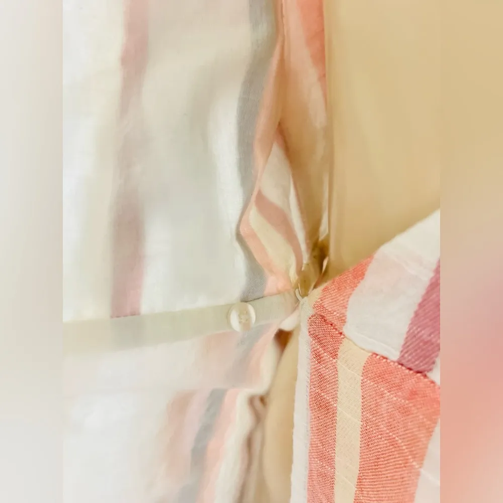 Express Cotton Blend Stripe Ruffle Wrap Dress in Cream Pink Size Medium - Image 9