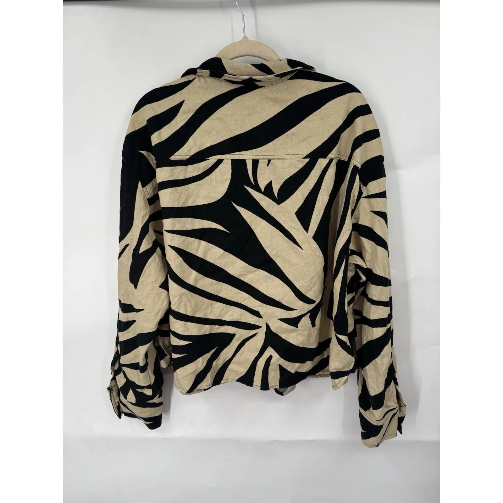 Joie Linen Blend Zebra Button Crop Top Women L Brown Preppy Western Granolagirl - Image 2