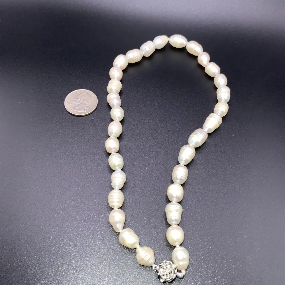 Baroque Japanese Pearl 12X14mm 18 Inches With Silver Rose Clasp Necklace Chocker - Image 13
