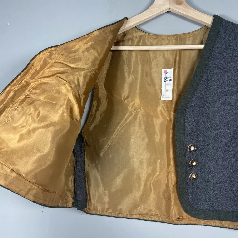 Vintage ROSE DIRNDL Gray Boiled‎ Wool Women Austria Hunting Riding Vest Size 46 - Image 4