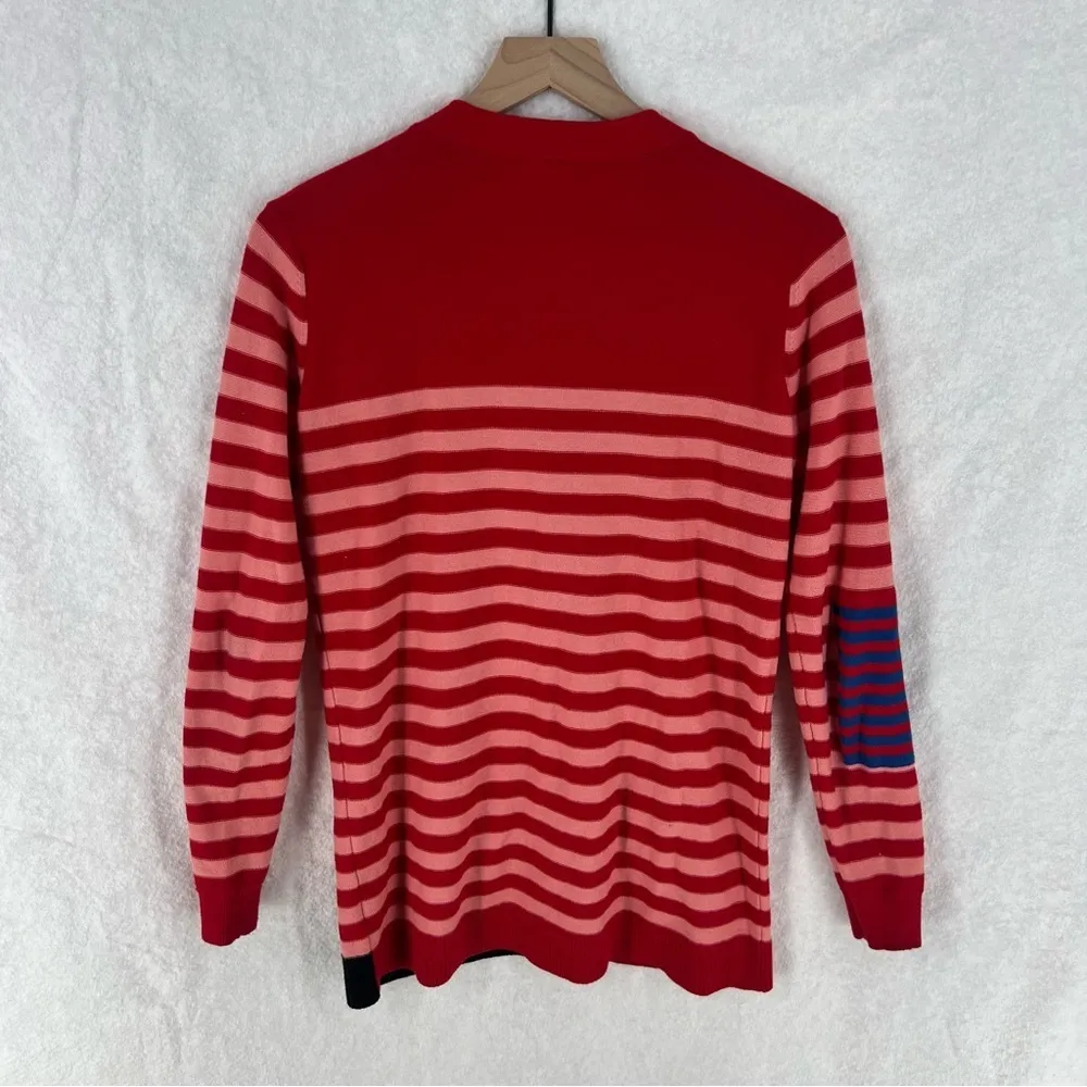 Cabi Picnic Cardigan Red Pink Striped V Neck‎ Sweater Knit Pocket Long Sleeve - Image 15