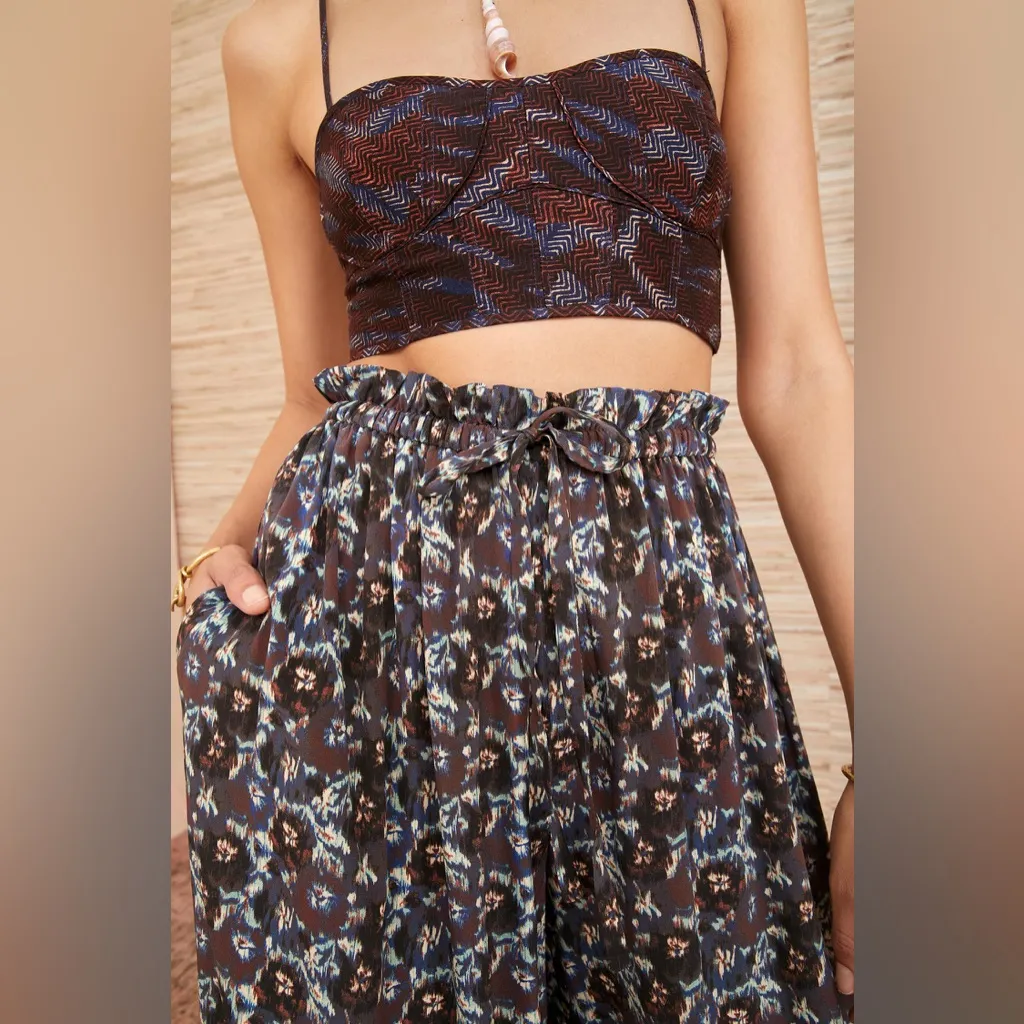 Ulla Johnson Sawyer Pant Wide Leg Pants Cobalt 100% Silk Pattern Printed Size 4 - Image 15