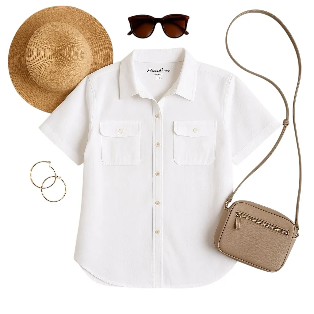 Eddie Bauer Ivory OffWhiteSeersucker Short Sleeve Button-Up Shirt Size XXL EUC - Image 2