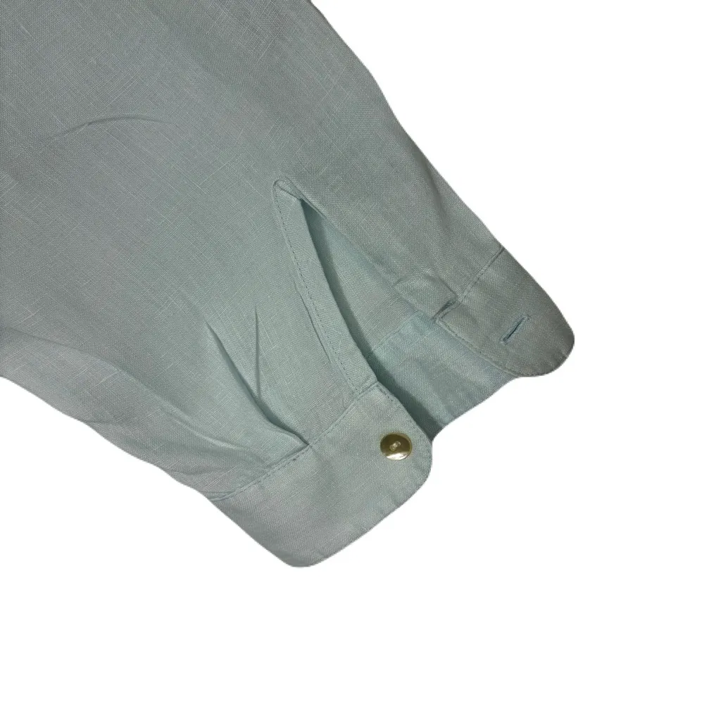 J Jill Love Linen Classic Button Up Shirt Roll Tab Sleeve Lagenlook Sz 3X Green - Image 6