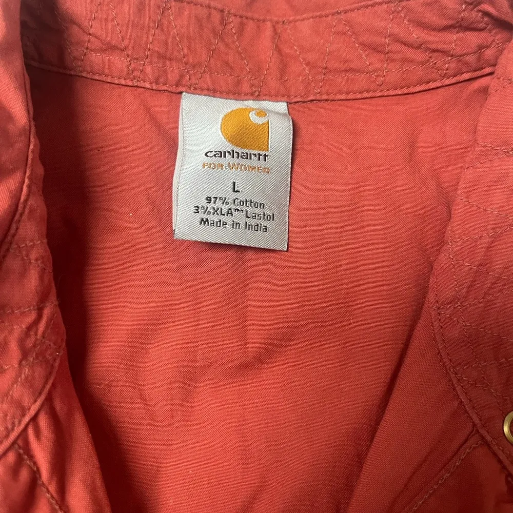 Carhartt Button Pearl Snap Western Shirt OrangeTop Sleeveless Women’s Large - Image 3