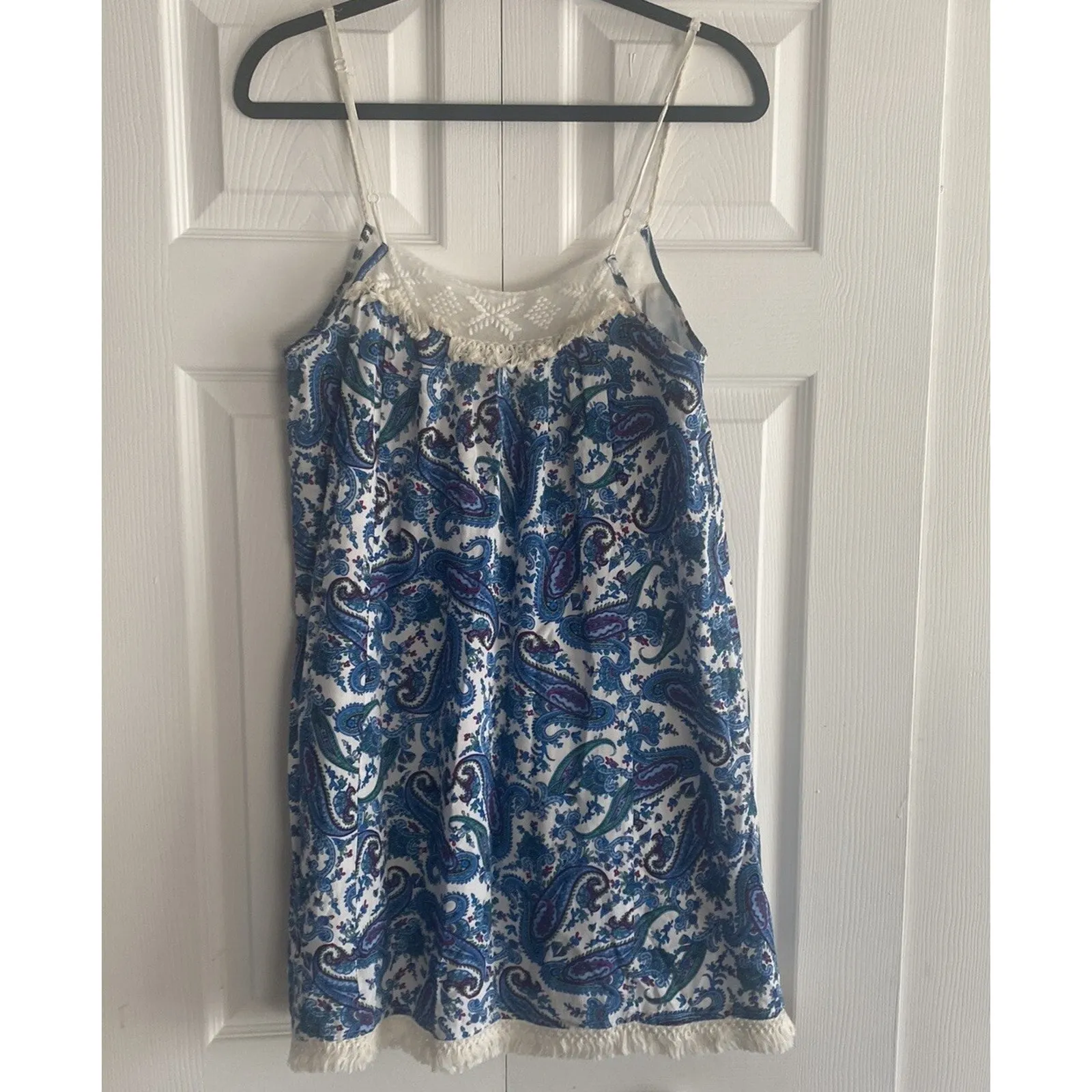 Esley Womens Small Paisley Blue Mini dress With Fringe Hem Cottagecore Boho Fest - Image 6