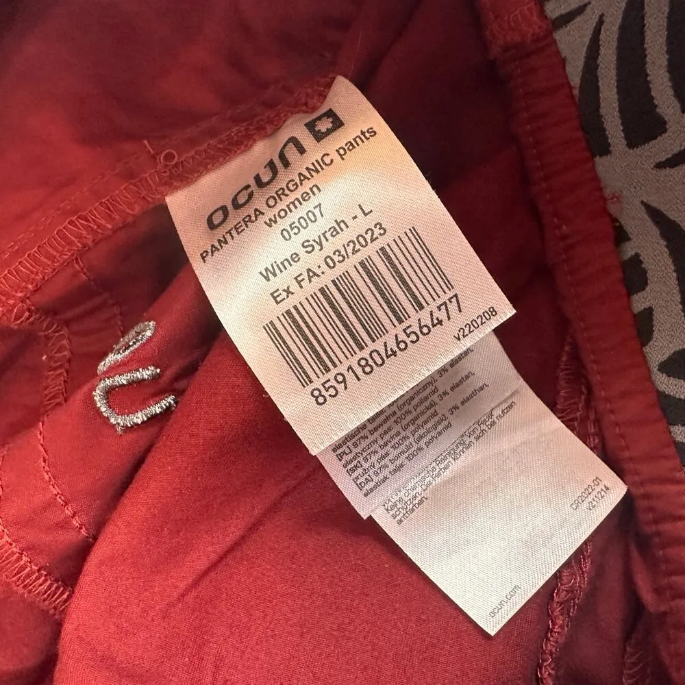 Ocun Women's Pantera Wine Syrah Organic Pants New with tags Size Large Red - Image 8