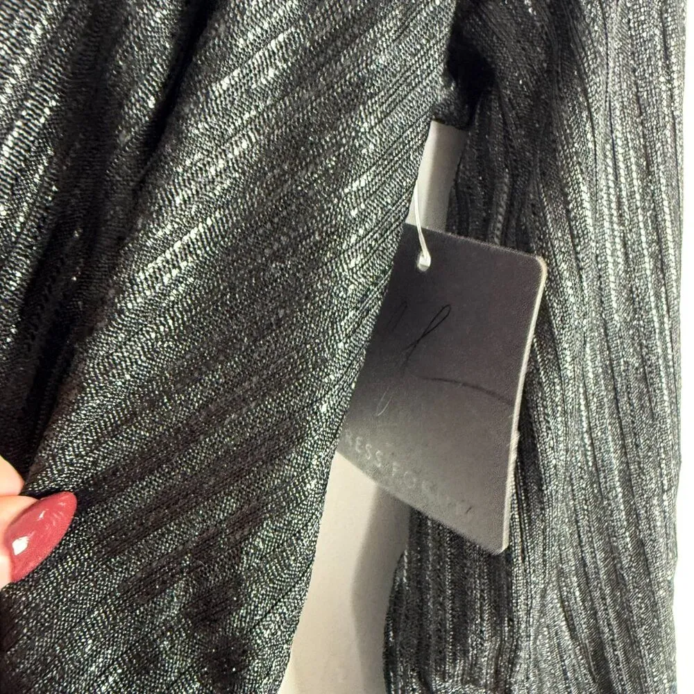 NWT  Long Sleeve Ribbed Metallic V-Neck Dress Black Size Small S NEW - Image 6
