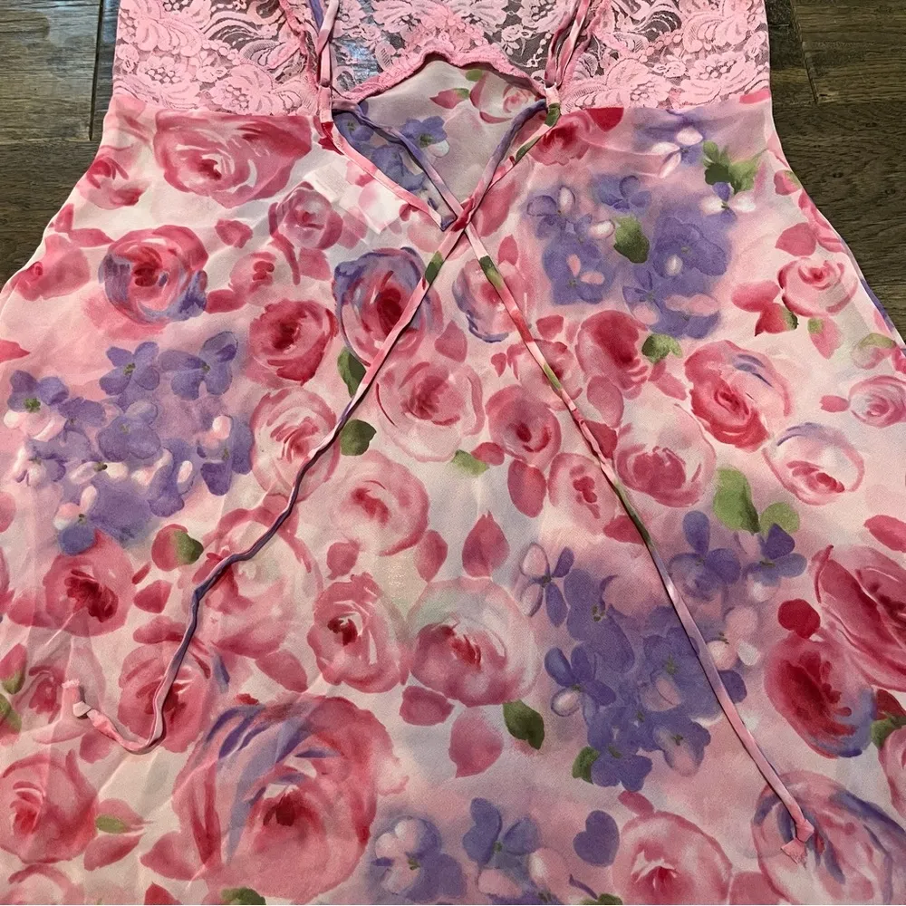 gilligan and o'malley  Y2K Pink Purple Floral Mesh Lace Slip Dress Size Medium - Image 6