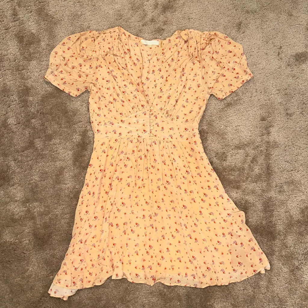 Loveshackfancy Peach Floral Ruby 100% Silk Mini Dress in Sardinia Cottagecore - Image 2