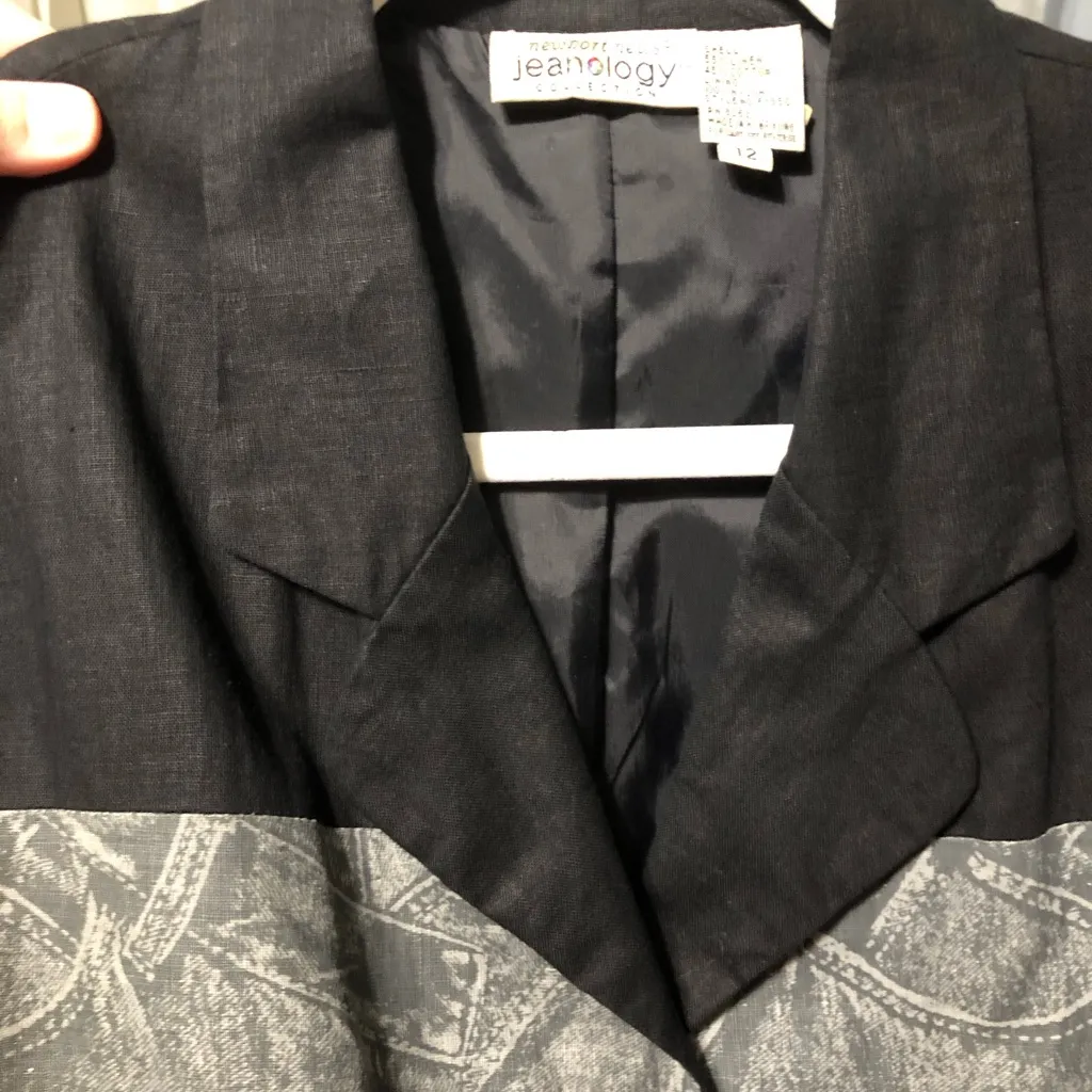 Newport News Black& gray Jeanology pattern blazer women sz 12 Y2k retro vintage - Image 13