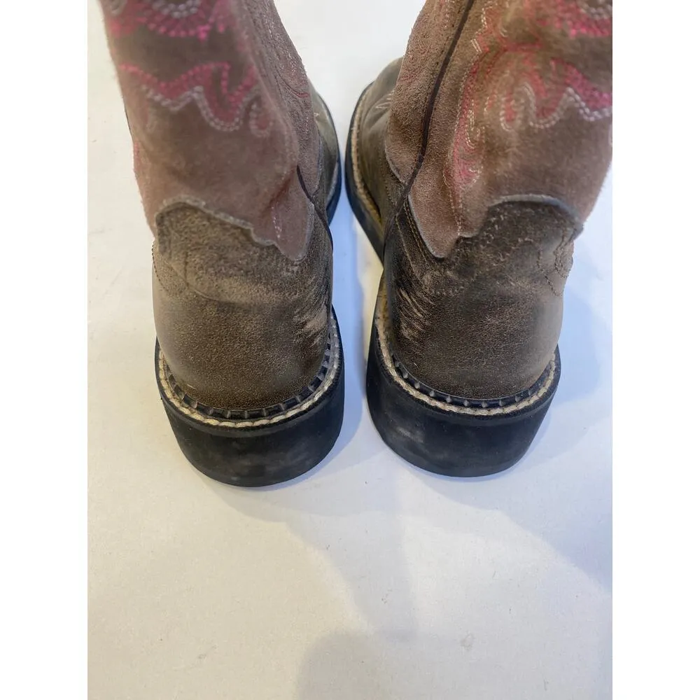 Ariat Fatbaby Brown Pink Cowgirl Boots Leather Sz 7.5B Western Pull-On Casual - Image 5