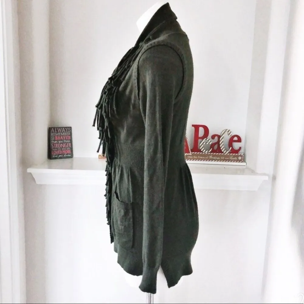 Rebecca Taylor Peplum Wool Fringe Cardigan, Size M EXCELLENT! - Image 6