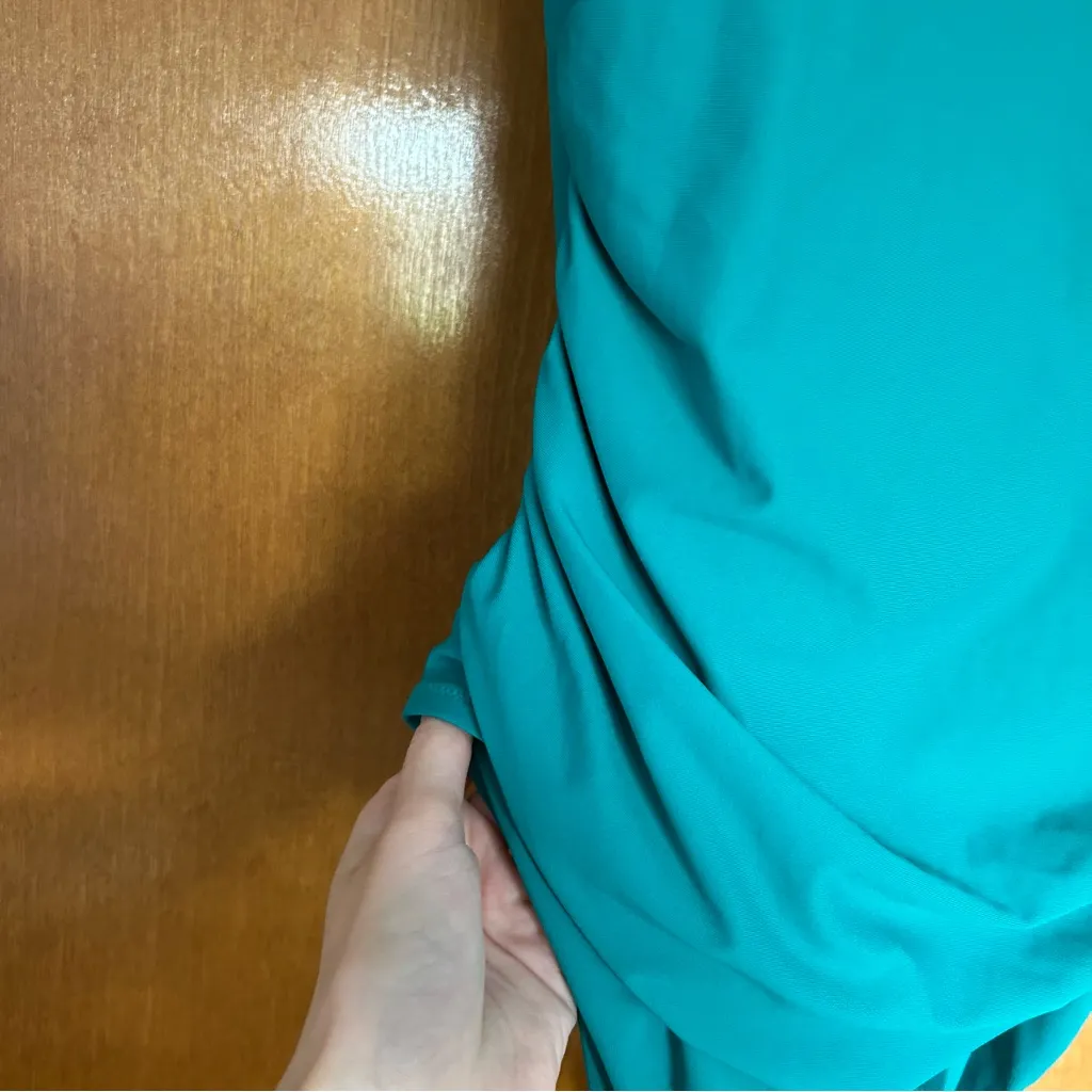 Athleta Square Neck Ruched One Piece Swimsuit Aruba Teal Size Large Petite - Image 5