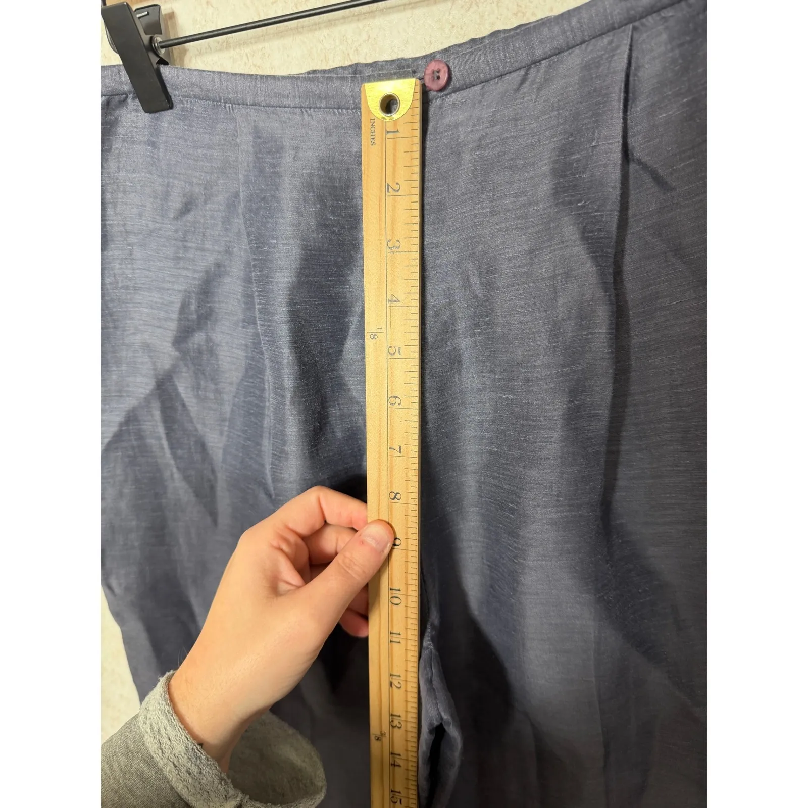 Eileen Fisher Linen Silk Blend Pleated Cropped Pants Size Small Blue Gray Casual - Image 3