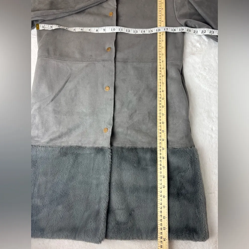 Zara Gray Suede Faux Fur Trim Long Jacket Size Small - Image 5