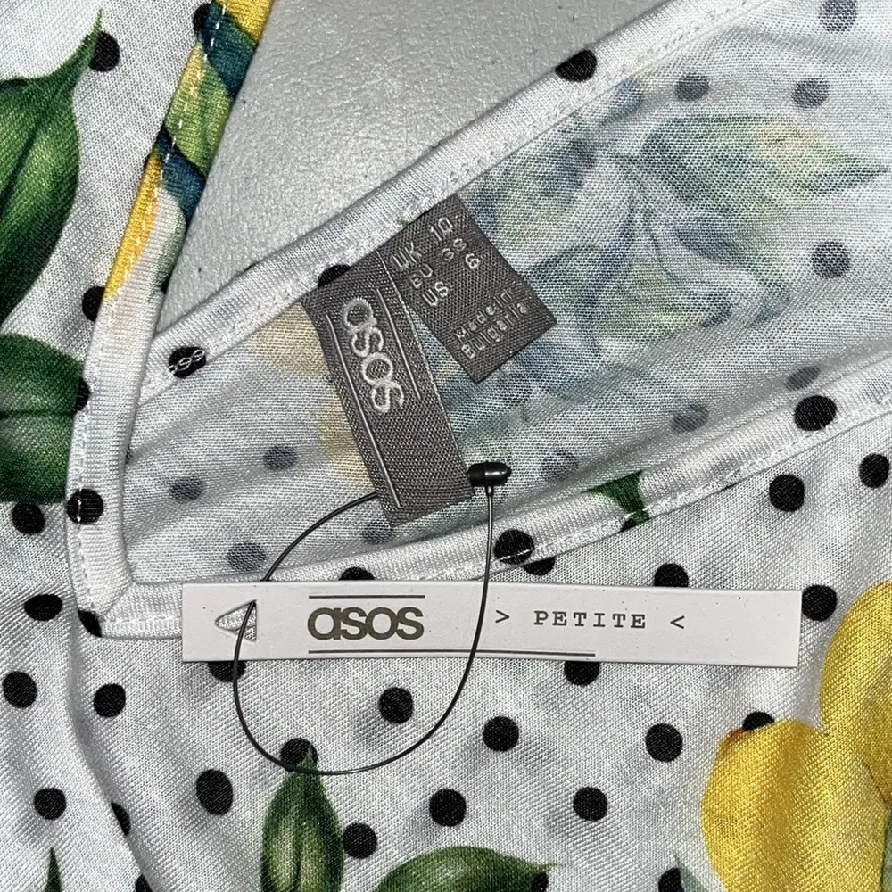 ASOS Design Petite NWT 6 Polka Dot - Lemon Print Cut-Out Tunic Mini Swing Dress - Image 4