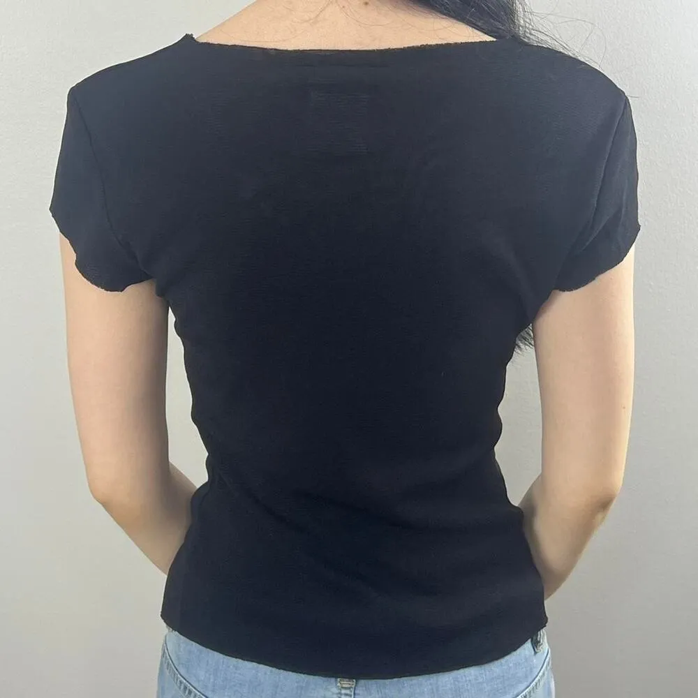 Harley Davidson Short Sleeve Mesh Top Size Small Black Studded Spellout - Image 3