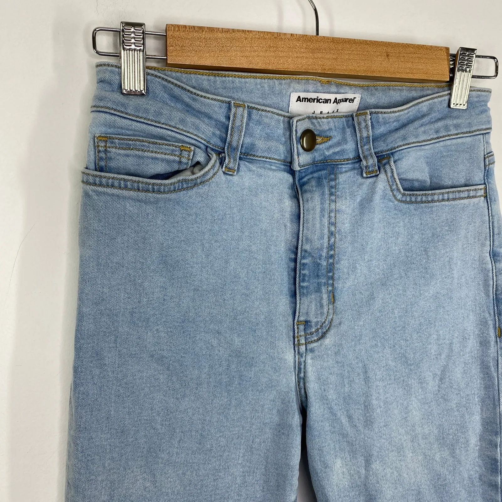 American Apparel Light Wash Blue Cotton Blend Denim Skinny Jeans Women's Size 28 - Image 4