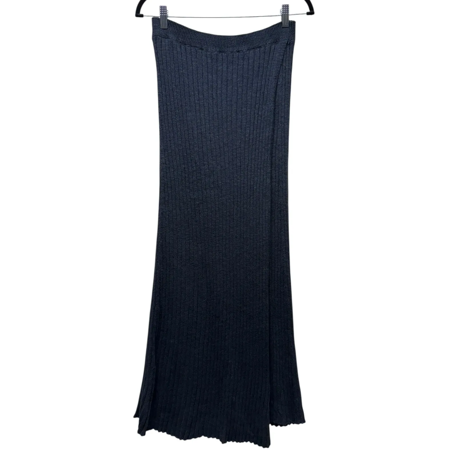 Free People‎ Ribbed Knit Maxi Midi Skirt Sz XL Gray Boho Leg Slit Pull On - Image 4