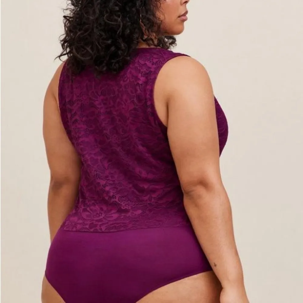 Torrid Purple Floral Lace Corset Seamed Lace-Up Bodysuit - Image 6