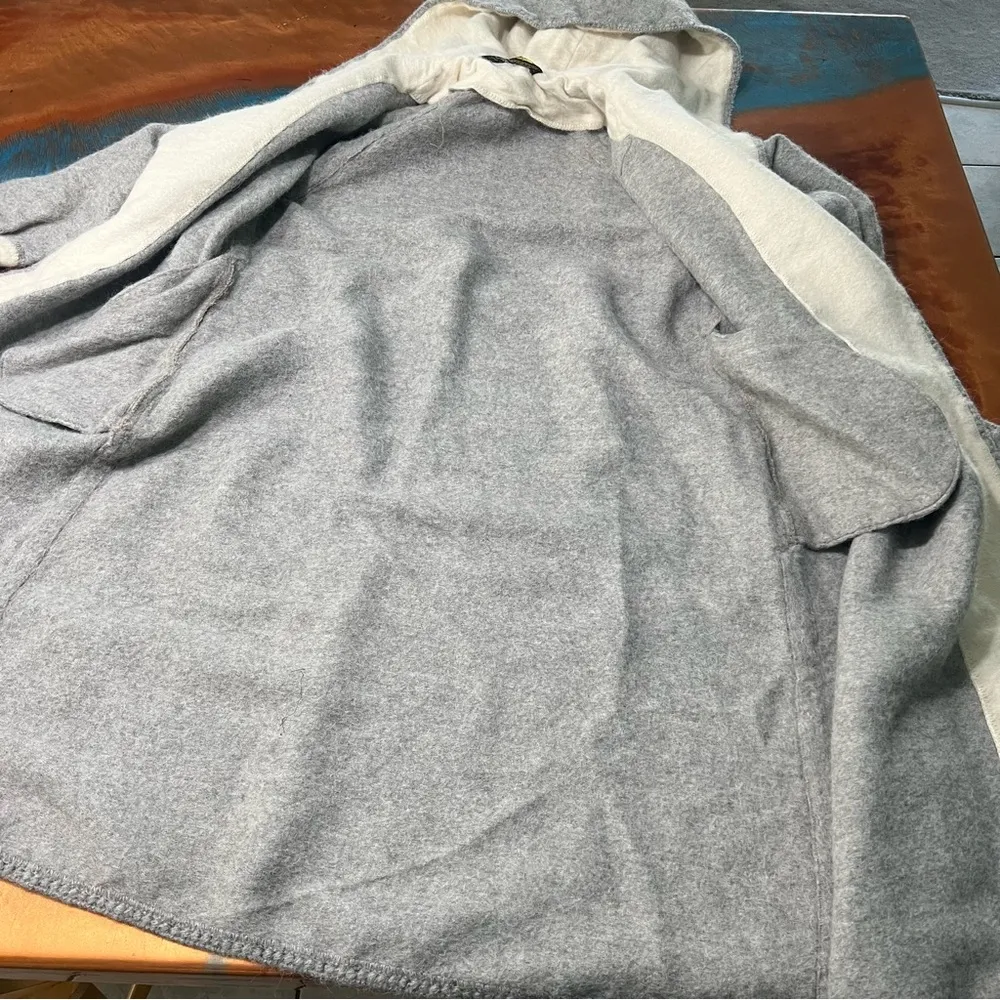 Vintage 70s Alapaca Wool Two Tone Peruvian Mon Repos Hooded Coat trench White Size M - Image 4