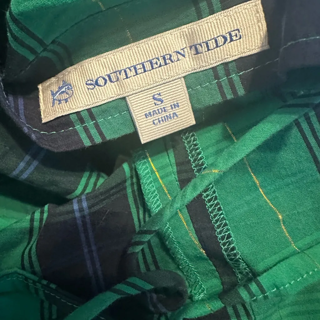 Southern Tide Tie Front Women's Marlena Top Shirt Blue Green Plaid S - Image 4