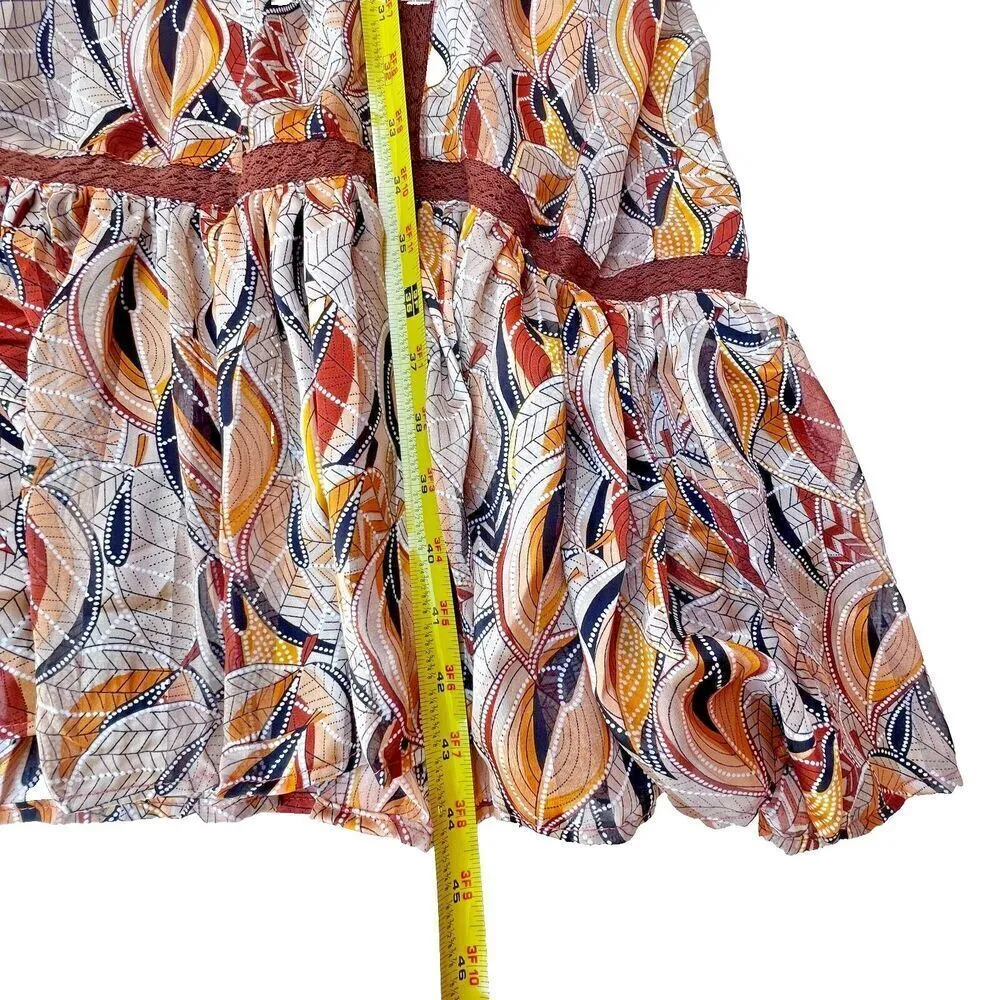 Sweet Salt Floral Long Sleeve Bohemian chic multicolor Key Hole Back Dress 12 Brown - Image 8