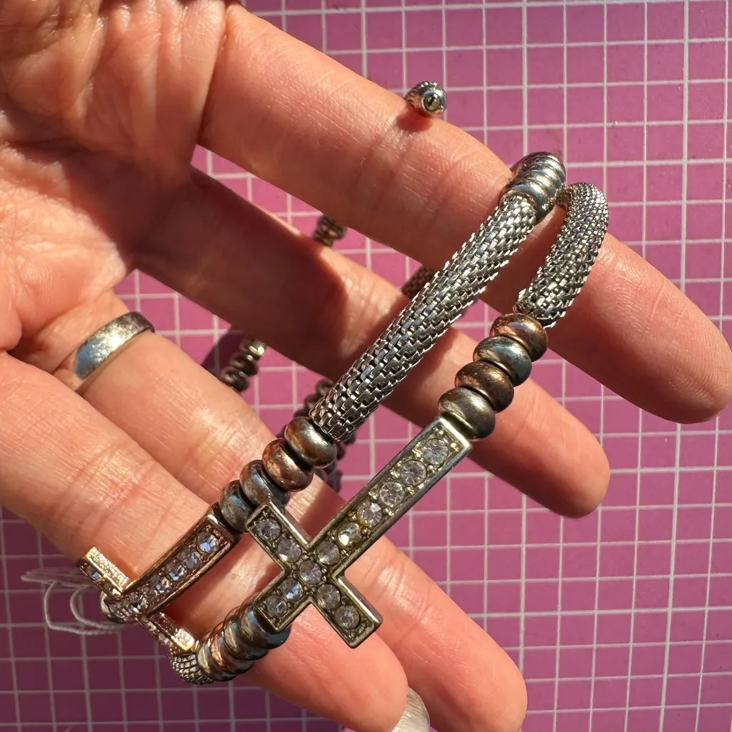 Vintage Nadri Matte diamond paved Elegant rose gold&silver 2 tone cross Bracelet Silver - Image 6