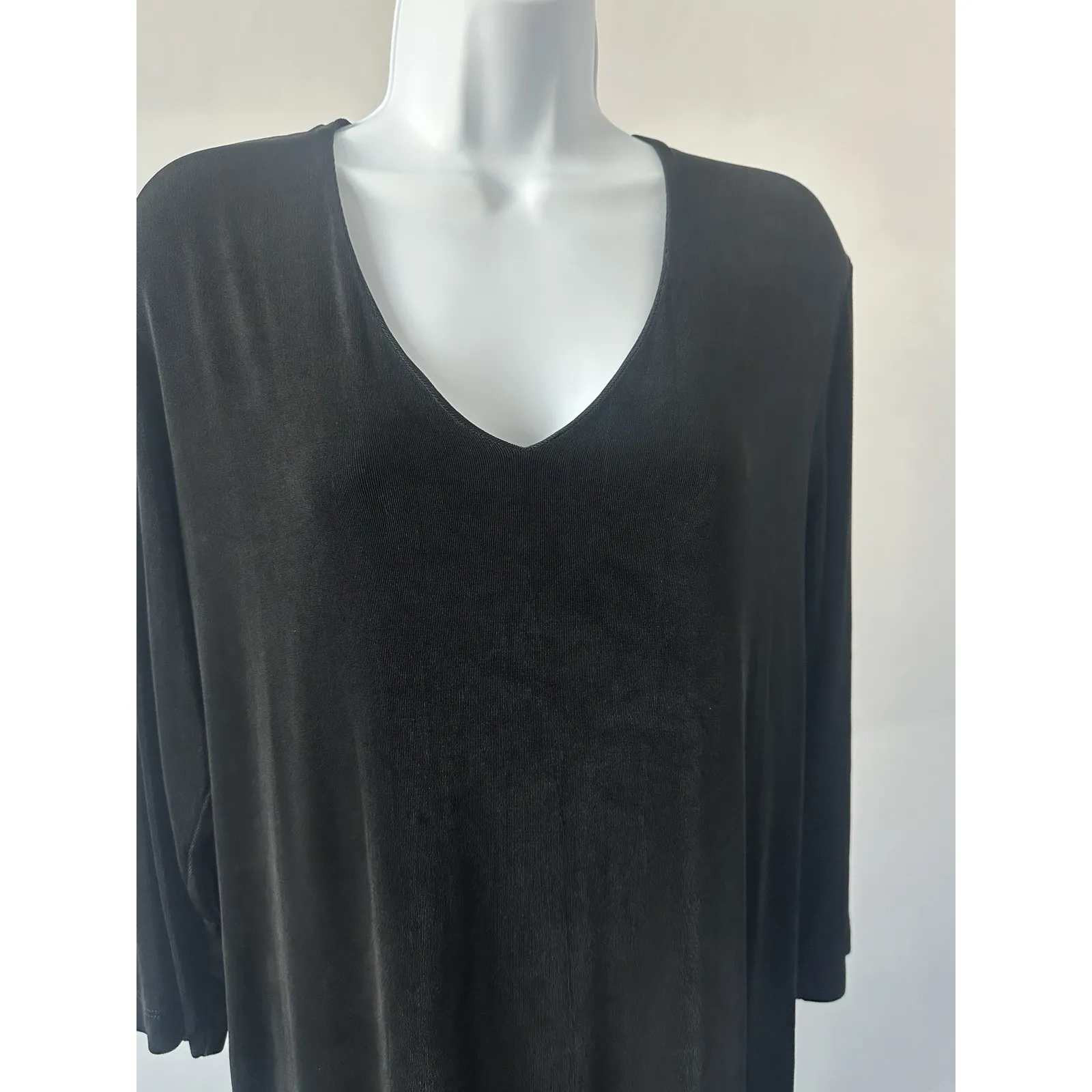 Chicos Travelers Dress Women's Size 2 Black Slinky 3/4 Sleeve Travel Vacay (b51) - Image 2