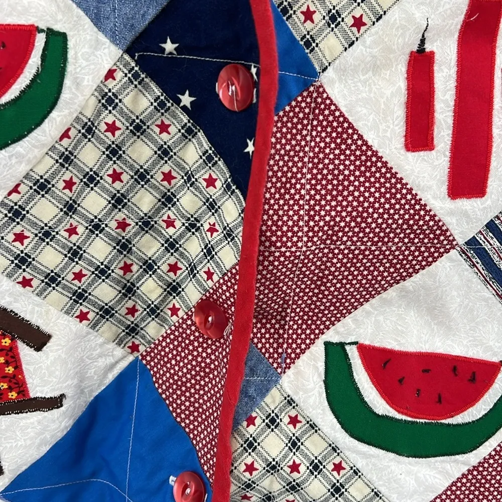 Handmade quilted Americana vest red white blue July 4th watermelon grandma L - Image 6