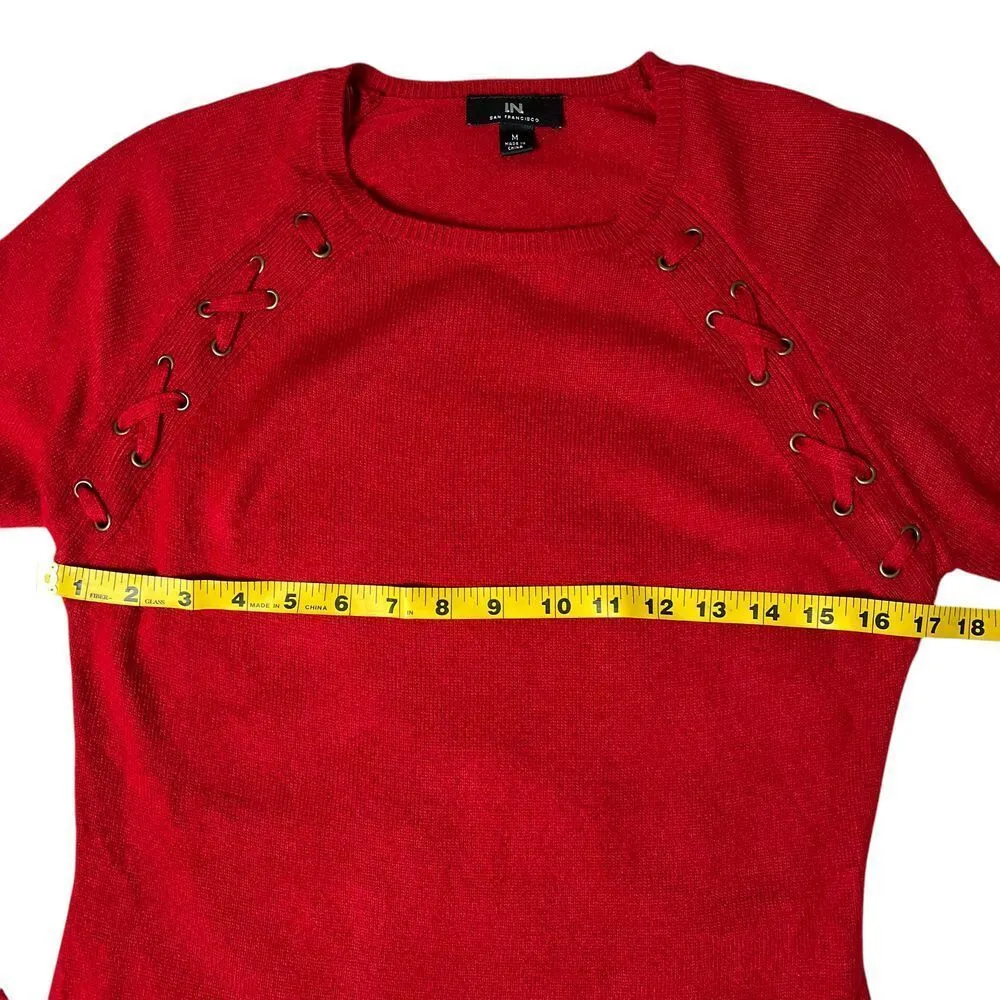 Red Knit Sweater Dress with Lace - Image 6