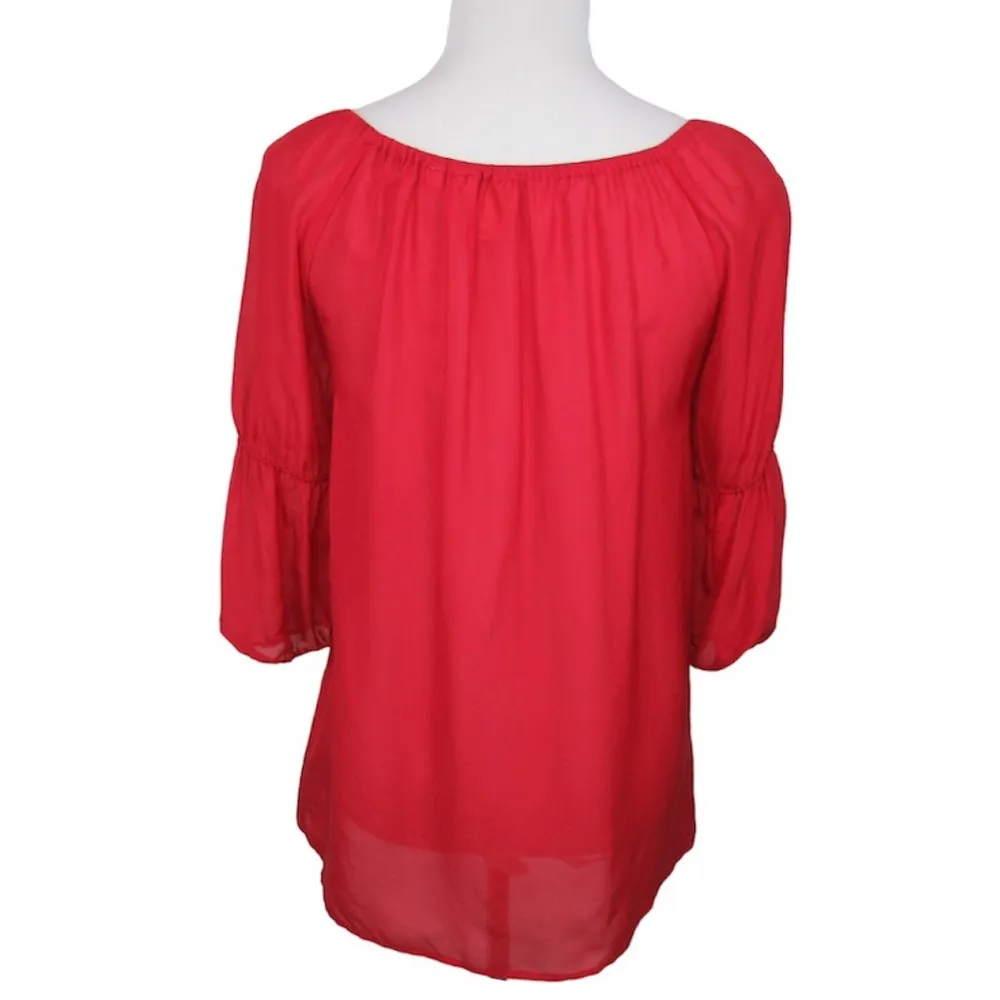 VANESSA VIRGINIA Silvi Red Silk Sheer Peasant Blouse Womens Size S - Image 6