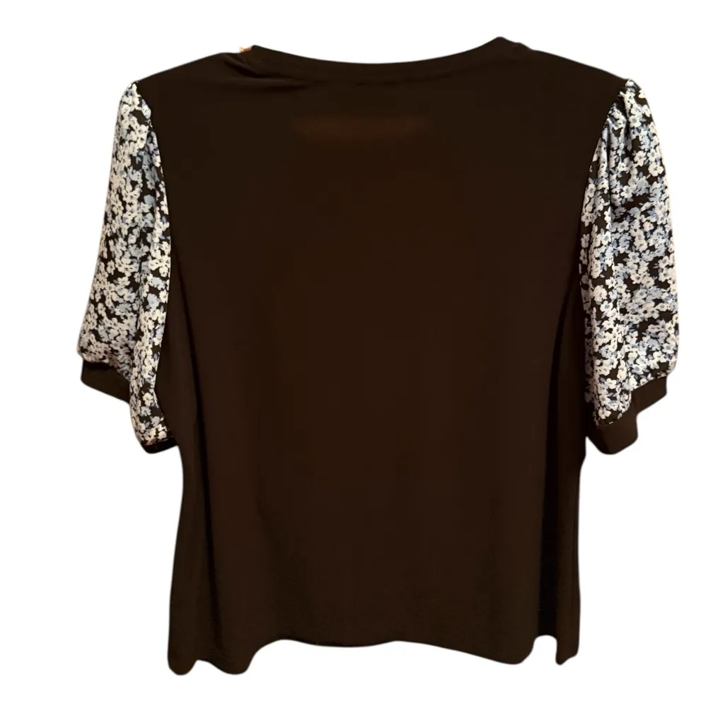 CeCe Black Top with Floral Sleeves - Image 3