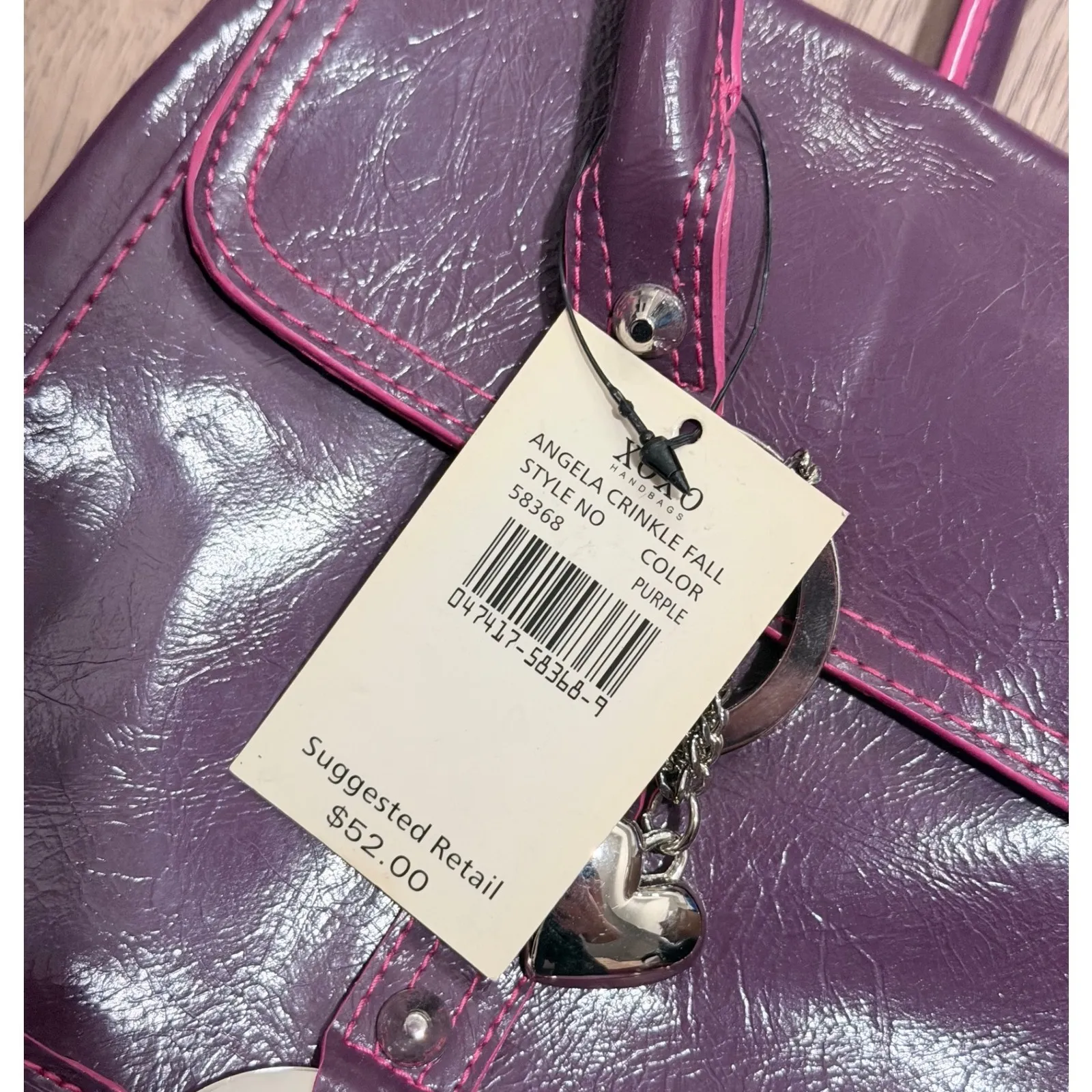 XOXO Handbag Purple Pink Patent Leather Tote Bag Purse Silver NEW Y2K Vintage - Image 5