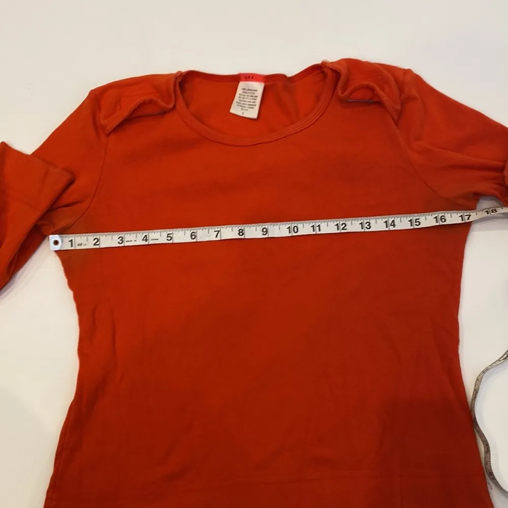 Lux Vintage Y2K Long Sleeve Cropped Top w/ Velcro Shoulders Sz S Orange - Image 7