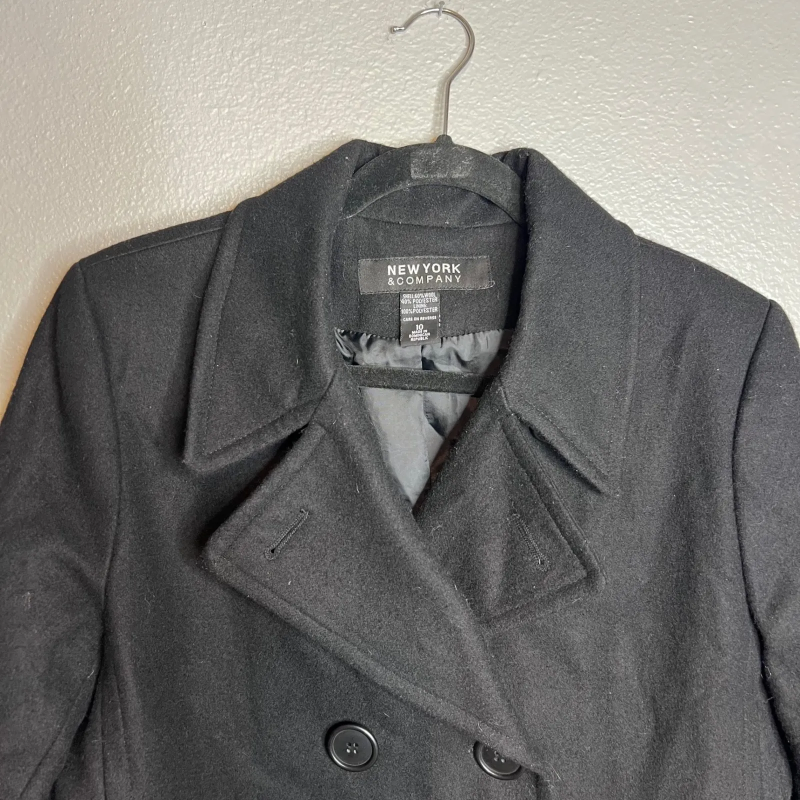 New York & Company Black Wool Blend Pea Coat Womens Size 10 Double Breasted‎ - Image 3