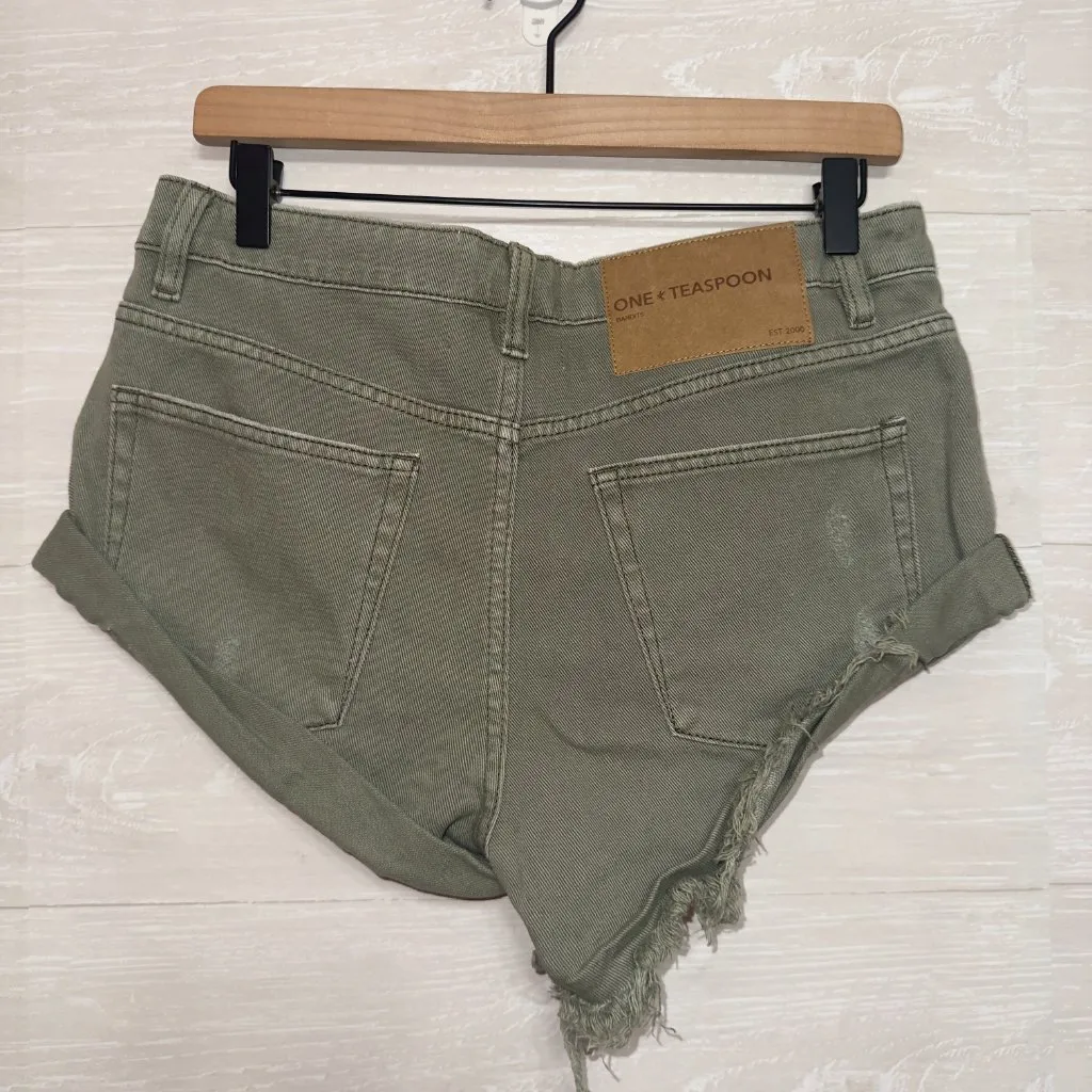 One Teaspoon NWT Women's Size 25 Low Rise Bandit Denim Shorts in Super Khaki - Image 8