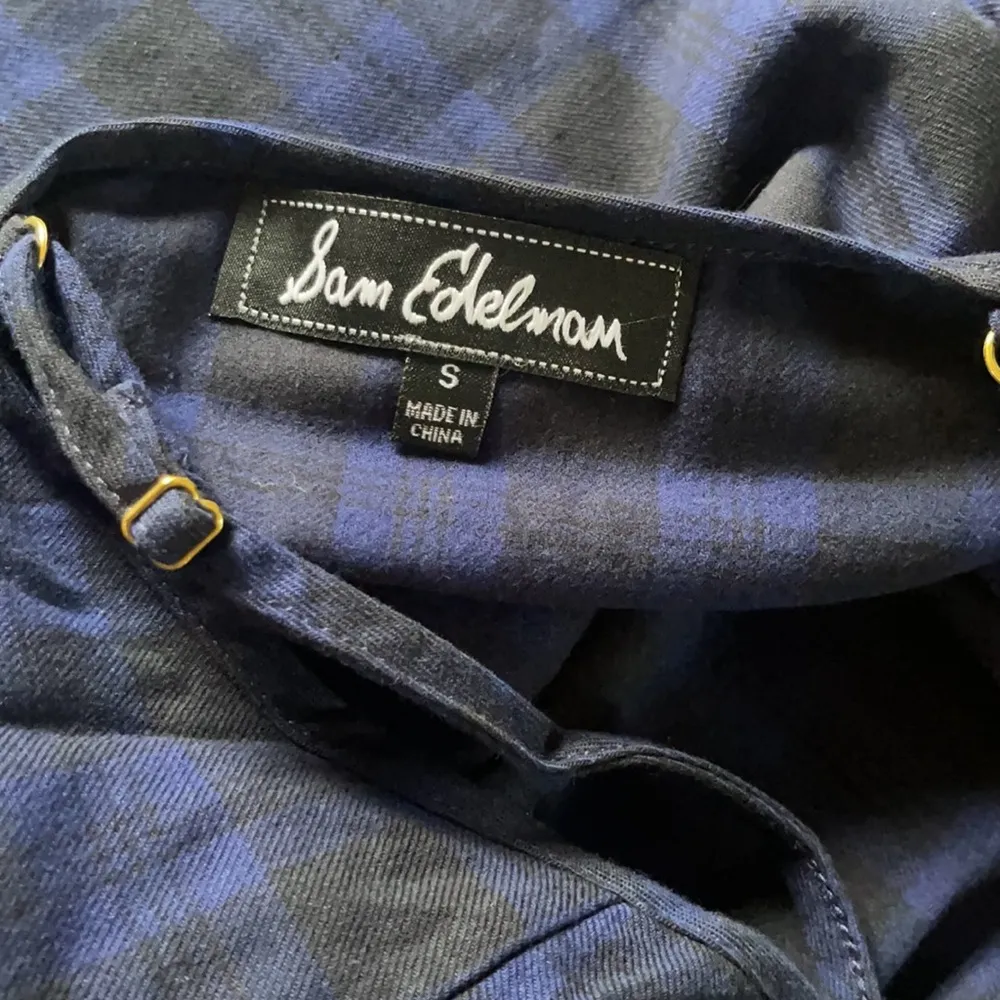 Sam Edelman Navy Plaid Side Slit Chemise Size Small - Image 12