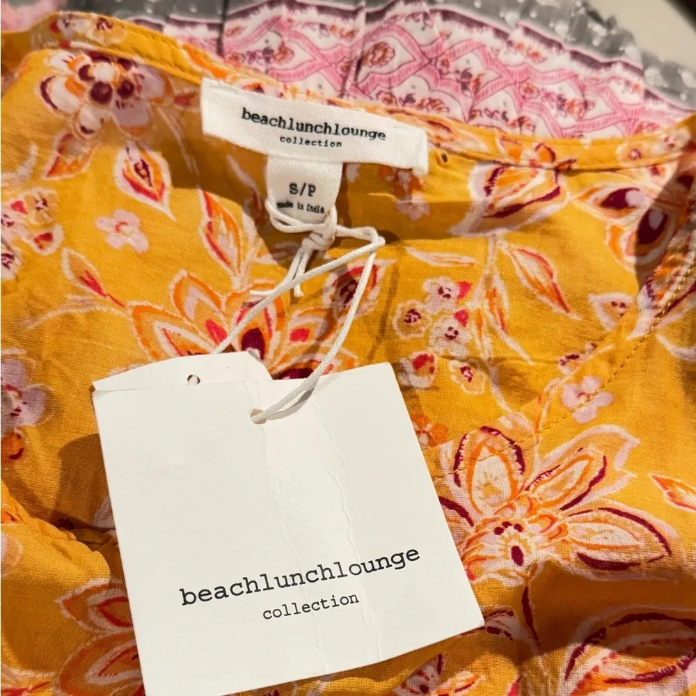 BEACHLUNCHLOUNGE Jessa Border Print Sleeveless Shirt Papaya Lilies Size S NEW - Image 7