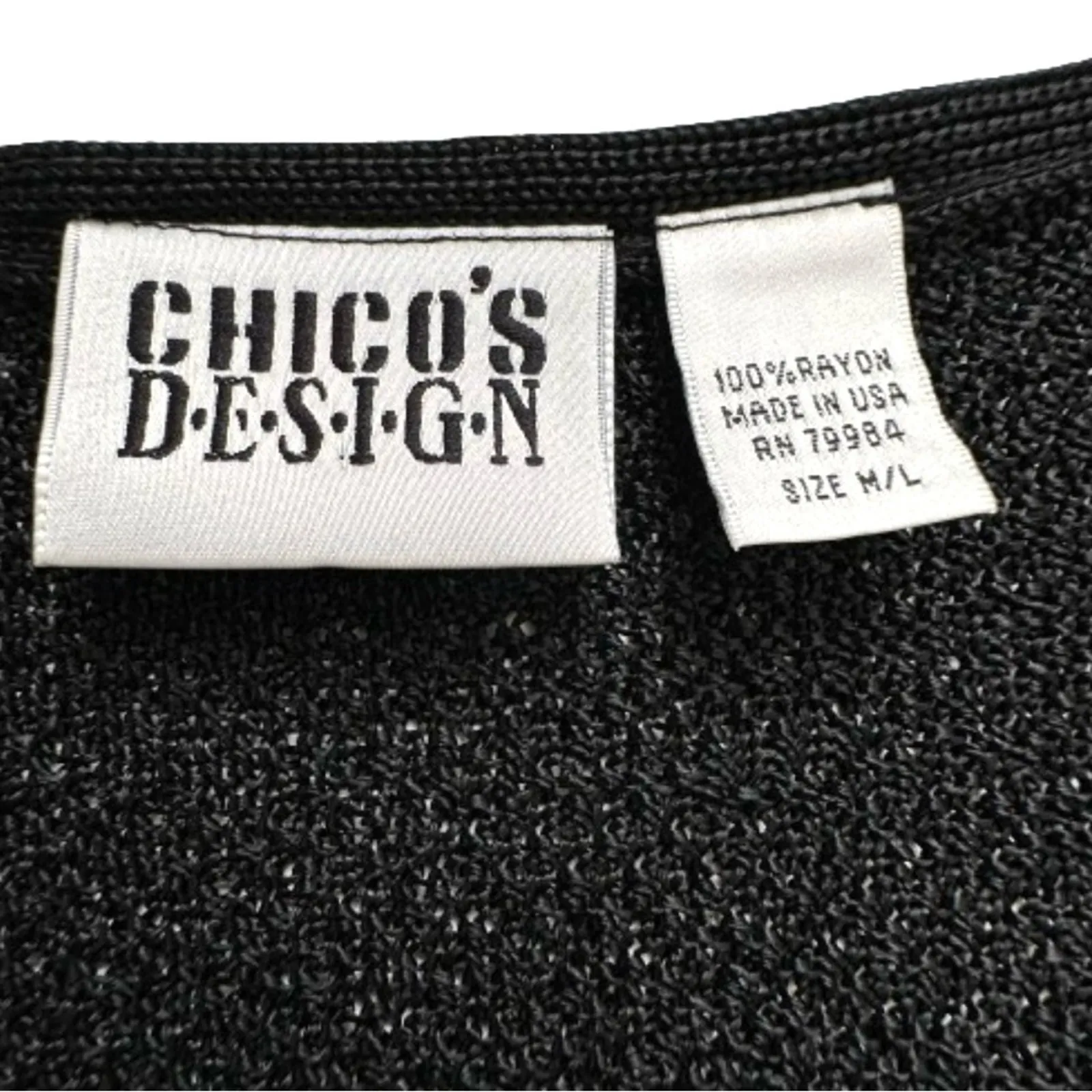 Chicos Design Cardigan Sweater Top Black Open Weave Knit Button Front Size M/L - Image 2